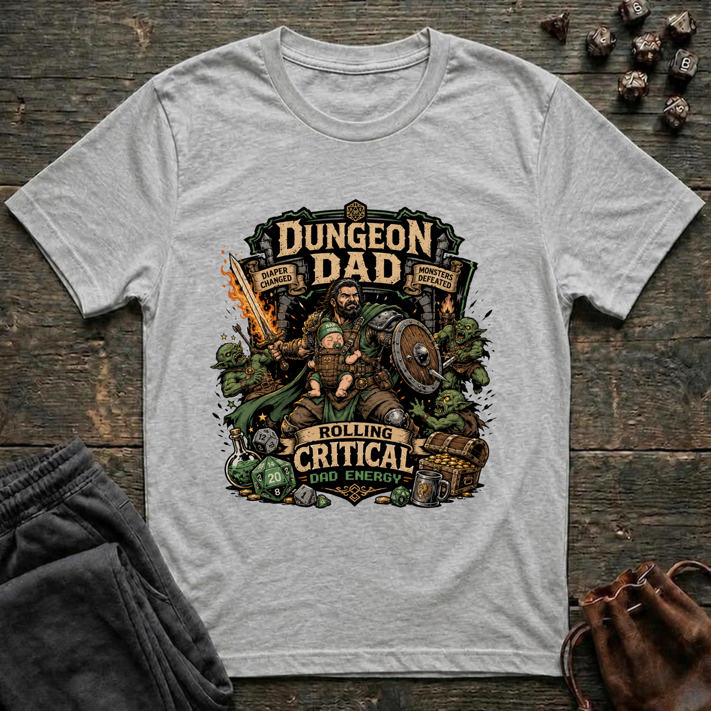 Dungeon Dad Rolling Critical Dad Energy (Unisex T-Shirt)