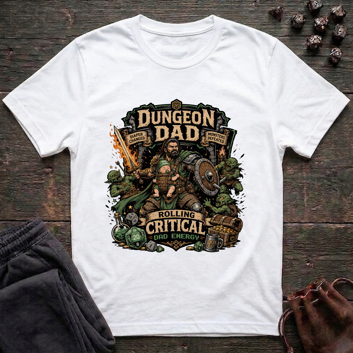 Dungeon Dad Rolling Critical Dad Energy (Unisex T-Shirt)
