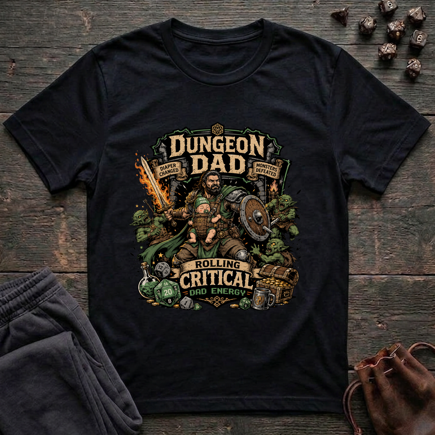 Dungeon Dad Rolling Critical Dad Energy (Unisex T-Shirt)