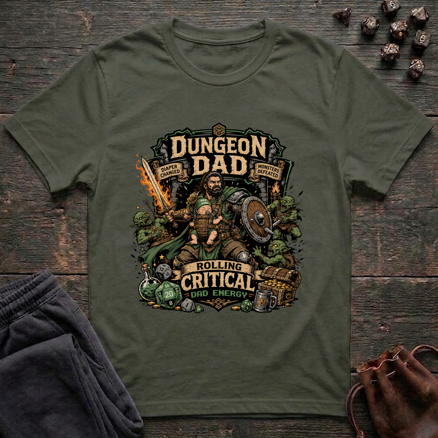 Dungeon Dad Rolling Critical Dad Energy (Unisex T-Shirt)