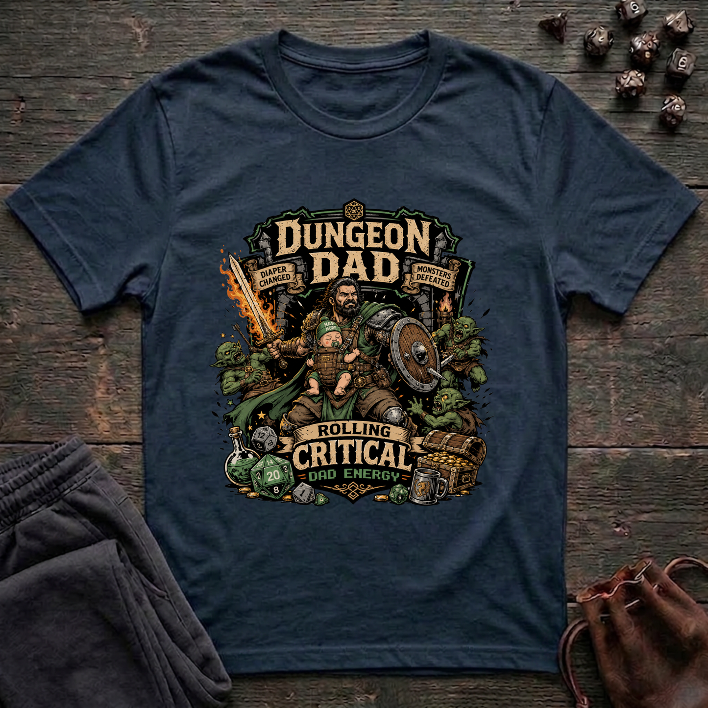 Dungeon Dad Rolling Critical Dad Energy (Unisex T-Shirt)